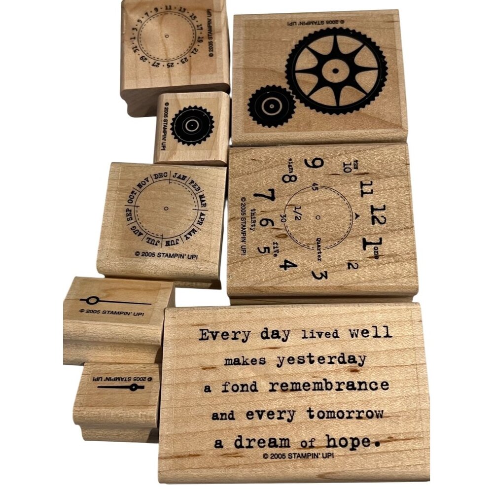 Stampin Up! Its About Time Wood-Mounted Rubber Stamp Set